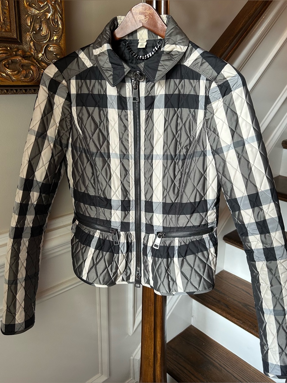 Burberry Quilted Peplum Plaid Jacket